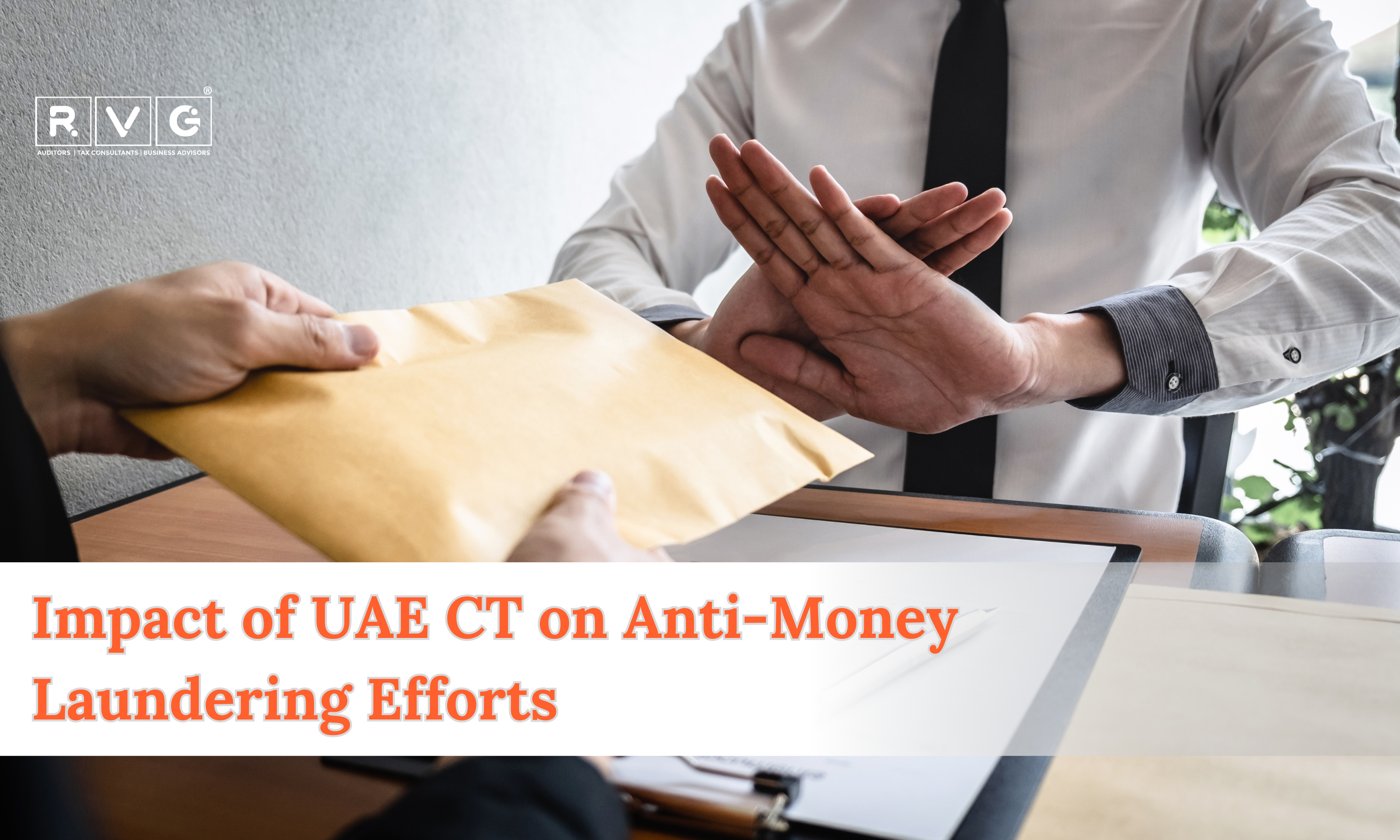 Businessperson rejecting a cash envelope, symbolizing AML efforts.