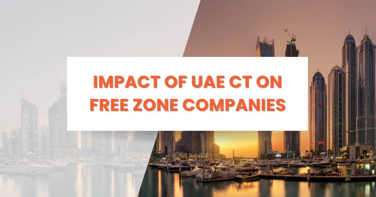 Impact of UAE Corporate Tax on Free Zone Companies with city skyline background