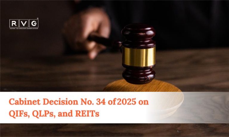 A judge's gavel representing a court decision in accordance with Cabinet Decision No. 34 of 2025 regarding QIFs, QLPs, and REITs in the United Arab Emirates