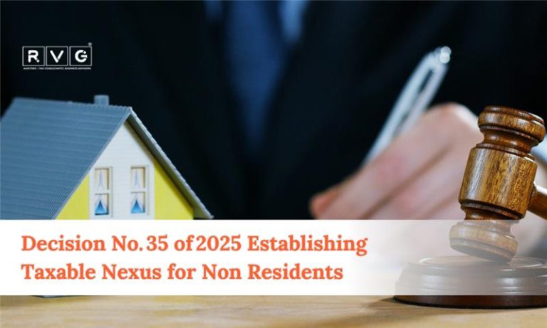 Gavel and house model representing UAE Decision No. 35 of 2025 on Taxable Nexus for Non-Residents