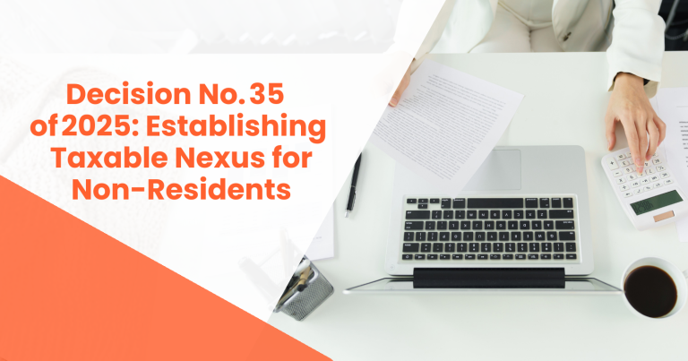 Gavel and house model representing UAE Decision No. 35 of 2025 on Taxable Nexus for Non-Residents